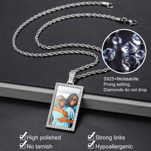 Mặt dây chuyền hình ảnh kỷ niệm phong cách <span class=keywords><strong>Hip</strong></span> Hop, trang sức bạc 925, đá Moissanite, đính đá lấp lánh, tùy chỉnh ảnh, dành cho nam nữ - Product Image 4