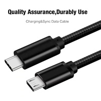 Kabel Mikro 30Cm, Tipo C, USB, Nilon, Dikepang Tipe C (USB-C) Ke Mikro, USB, Sinkronisasi, Pengisi Daya, Kabel Data, Adaptor OTG
