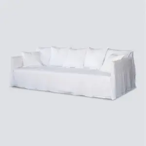 NS FURNITURE Natural Linen Slipcover Sofa White 3 Seats Living Room Sofa Set Removable Linen Cover for Hotel Office Home Decor