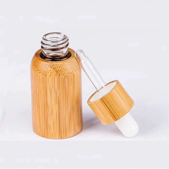 Suero de vitamina C para la cara, botellas de vidrio con cuentagotas transparente de bambú, bonito aspecto, 10ml