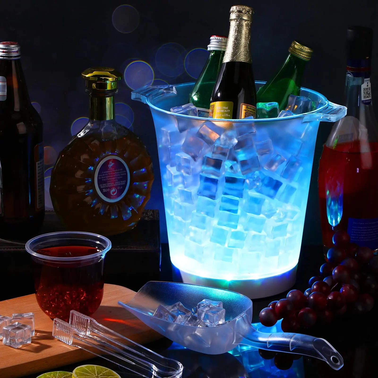 Seau à Glace Circulaire en Plastique Super Pratique Champagne Congélateur Boisson et Alcool Seau Led