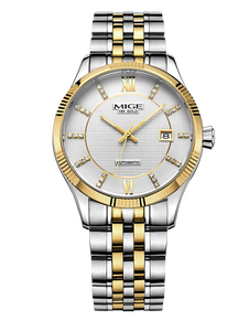 Reloj Mecánico Automático MIGE de 42 mm, Correa de Acero Inoxidable Redonda, Esfera Dorada, Cristal de Zafiro, Unisex, Lujoso y Moderno - Product Image 5