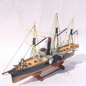 Maqueta de Barco de Época Hecha a Mano en Madera - Modelo a Escala de Barco de Vapor con Ruedas Laterales, Decoración para Escritorio de Oficina, SS Central America - Product Image 1