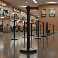Poteau de signalisation rétractable noir en acier inoxydable de qualité professionnelle de 2 m avec corde, barrière de gestion de foule