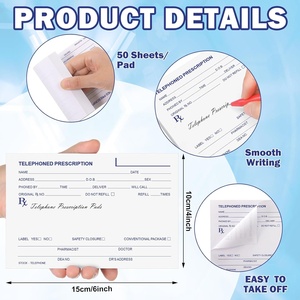 6 blocs de formulaires de prescription téléphonique avec 50 feuilles pour usage en clinique (médecin, pharmacien, vétérinaire) - Product Image 2