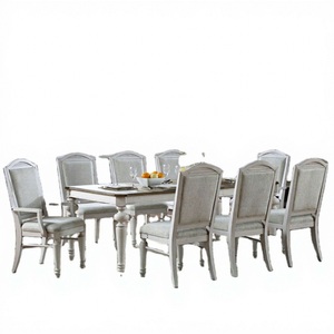 Set <span class=keywords><strong>da</strong></span> Pranzo in Stile Americano in Legno, Tavolo <span class=keywords><strong>da</strong></span> Pranzo con 8 Sedie, Mobili Verniciati di Colore Bianco - Product Image 1