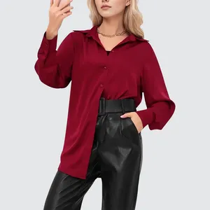 OEM Custom Logo Solid Color Fashion New Long Sleeve Shirts Button Up Plus Size Casual Elegant Breathable Women's Shirts