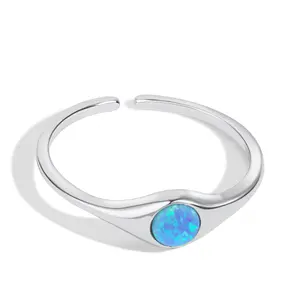 Dylam Women Wedding Engagement Promise Fine Jewelry Rhodium Plated Blue White Pink Synthetic Opal 925 Sterling Silver Rings