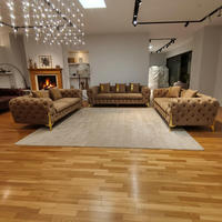 223-Sitzer Chesterfield-Sofa-Set mit Polsterung, getufteter Rückenlehne, goldenen Metallbeinen und Samtbezug – Mid-Century Modern Ecksofa für Apartments