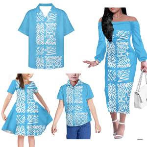 Gaun Pesta Desain Fijian untuk Pria Wanita, Baju Terusan Bahu Terbuka Motif Desain Kustom untuk Keluarga, Baju Anak Laki-laki dan Perempuan - Product Image 6