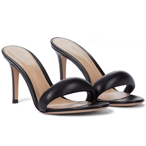 Sandales à talons aiguilles personnalisées avec logo, mules à talon fin, à bout ouvert, noires, pour femmes, grandes tailles 45 - Product Image 5