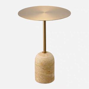 <b>Round</b> Wood Coffee <b>Table</b> With Marble Base Modern Minimalist Living Room Decorative <b>Side</b> <b>Table</b> - Product Image 4