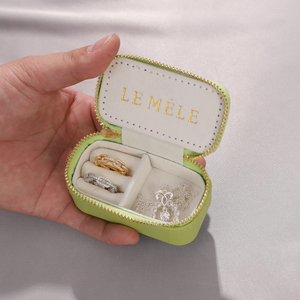 Mini boîte à bijoux de voyage en cuir faite à la main avec logo personnalisé, coussin en velours, étui de rangement portable à fermeture éclair, étiquette privée tendance - Product Image 3