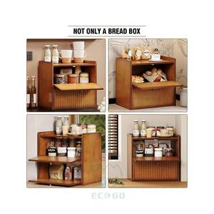 Boîte à pain rectangulaire en bambou rustique de qualité supérieure, conteneur de rangement pour comptoir de cuisine, double couche, écologique, imperméable - Product Image 4