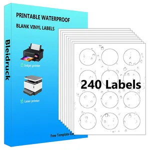 Stiker vinil pada lembar Label perekat tahan air dapat dicetak Inkjet Die Cut kosong untuk botol air