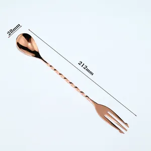 Copper Stainless Steel Bar Tool Swizzle Stick Cocktail Mixer Fork Stirring Spoon