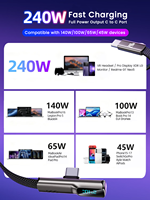 Câble USB Type C à angle droit 240W pour ordinateur portable avec affichage LED, câble de données plat en nylon tressé pour charge rapide de téléphone – Vente en gros directe usine