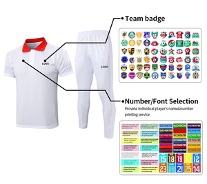 Completo da <span class=keywords><strong>Calcio</strong></span> Retrò Bianco Autunnale per Uomo in Poliestere/Cotone Elasticizzato ad Asciugatura Rapida con Colletto Polo a Manica Corta Servizio OEM con Logo Personalizzato - Product Image 5