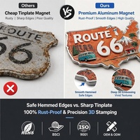 Imán para Refrigerador con Mapa de la Ruta 66 de EE. UU. en Aluminio 3D con Relieve WF, 2x3 Pulgadas, Duradero, Amarillo, Recuerdo de Viaje por Carretera, Regalo para Cocina o Bar