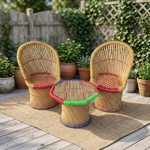Taburete Otomano de Bambú de Alta Calidad, Multicolor, Diseño Japonés Moderno, con Cubierta de Cuero PU Extraíble, para el Hogar y Apartamentos - Product Image 1