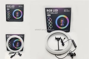 <span class=keywords><strong>MJ33</strong></span> Anneau lumineux <span class=keywords><strong>LED</strong></span> RVB de 13 pouces pour selfie, lampe circulaire, lumière douce colorée, avec trépied de bureau à bras long pour tablette et support de téléphone - Product Image 3