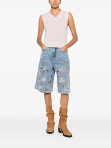 Jeans Cortos Leduo Personalizados de Verano, a la Moda, de Alta Calidad, Cintura Alta, Diseño Floral Calado, Color Azul Claro, para Mujer - Product Image 2