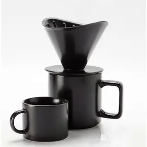 New Arrival Black Matte Pour Over Cup Filter Dripper Coffee Set Maker Coffee Ceramic Dripper Set With Mug
