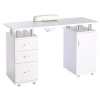 Table de manucure moderne minimaliste pour une personne avec aspirateur, roulettes et plusieurs tiroirs