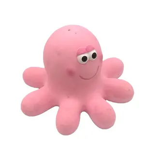 Custom Eco-Friendly squeaky latex dog toy pink octopus soft rubber sea animal pet toy for puppy