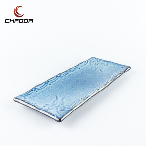Plat de service en céramique bleue émaillée de style japonais créatif motif carré assiettes de restaurant rectangulaires service de <span class=keywords><strong>sushi</strong></span> à usage domestique - Product Image 2