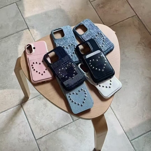 Nouveau Cool 3D fait à la main goujons Denim tissu couverture arrière de protection pour <span class=keywords><strong>iPhone</strong></span> 13 14 15 16 Plus Pro Max étui de téléphone portable - Product Image 4