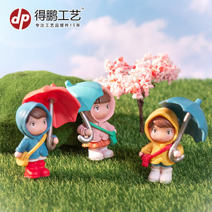 Rainy Girl With Umbrella <b>Miniature</b> Figurine Plastic Garden Ornament Desktop Decoration Indoor Outdoor Use - Product Image 2