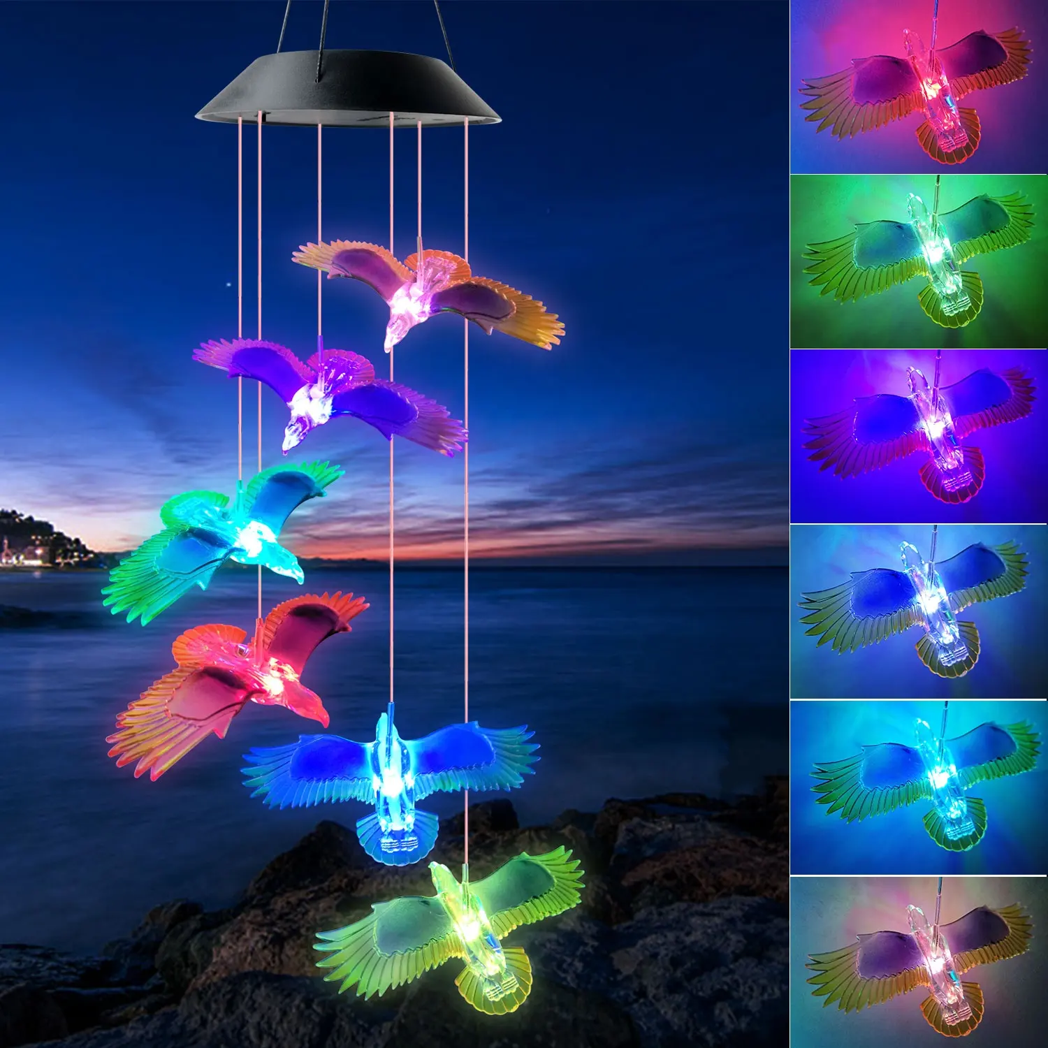 Color-changing LED Eagle Solar Wind Chime Hanging Light Waterproof Solar Garden Hanging Wind Chime Light