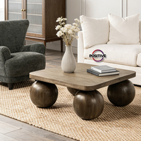Table basse carrée en bois massif avec pieds ronds et finition grain de bois naturel pour salons rustiques et modernes Mesa De Centro