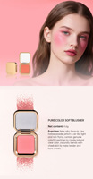 Palette de fards à joues pressés rose clair, ultra-lumineux, doux, glamour, minéral, végétalien, en forme carrée dorée, avec logo personnalisé, pour carnations claires