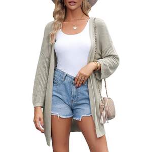 2025 2024 Women's Lightweight Open Front <b>Cardigan</b> Casual 3/4 Sleeve <b>Crochet</b> Knit Boho Kimono Cover Ups - Product Image 1