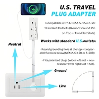 Multiprise électrique extensible - Comprend des ports USB-A, USB-C et 2 prises CA, bâton de prises rotatives extensibles