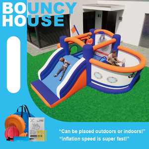 <span class=keywords><strong>Castillo</strong></span> inflable para niños con tema náutico, con tobogán largo, trampolín y pozo de bolas - Product Image 1