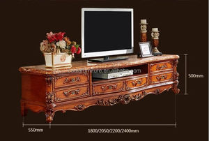 Mobile <span class=keywords><strong>TV</strong></span> Classico Lungo con Struttura in Legno Massello e Piano in Marmo, Design Europeo per Soggiorno - Product Image 2