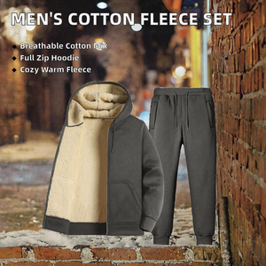 Men Fleece Tracksuit Set Hooded Zip Up Jacket And Jogger <b>Pants</b> Sherpa <b>Lined</b> Winter Casual Sportswear - Product Image 2