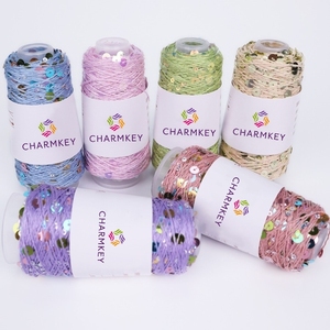 Filato di <span class=keywords><strong>Cotone</strong></span> con Perline 50g, 3mm+6mm, Filato di <span class=keywords><strong>Cotone</strong></span> Pettinato con Paillettes Fantasia per Lavoro a Maglia - Product Image 4