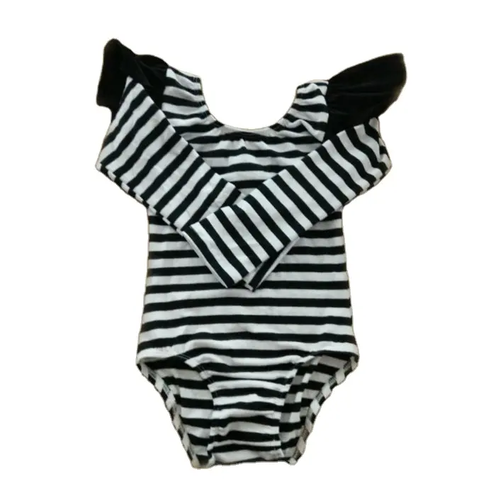 Kid training dance wear black striped baby clothes wholesale leotards gymnastics girls printed