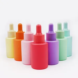 Botella cuentagotas de suero facial de vidrio de hombro plano colorido de 30ml al por mayor para embalaje de aceite esencial