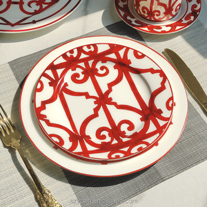 Plato de Comedor Rojo Chino de 10 Pulgadas y 8 Pulgadas, Plato para Cena Familiar, Plato para Ensalada, Plato Decorativo para Postre de Hotel - Product Image 5