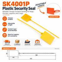 Sceau de sécurité en plastique réglable SK4001P, anti-effraction, à serrage progressif, avec grande étiquette pour la logistique et les colis e-commerce