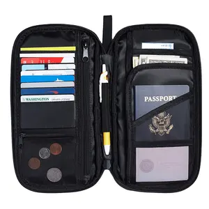 家庭护照钱包夹防水，旅行证件收纳器信用卡男女手拿包 (黑色)