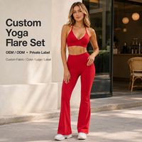 Conjunto de Yoga Personalizado para Mujer, Sujetador Deportivo con Cuello Halter y Pantalones de Yoga con Corte Acampanado, Ropa Deportiva para Gimnasio, Conjunto de Yoga de Dos Piezas