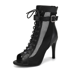 K92 <span class=keywords><strong>chaussures</strong></span> de danse latine à talon haut pour <span class=keywords><strong>femmes</strong></span> PU/Velvet + réseau hall haut au-dessus de <span class=keywords><strong>la</strong></span> cheville - Product Image 1