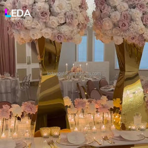 LEDA Wholesale Stainless Steel Wedding Flower <b>Stand</b> <b>Mirror</b> <b>Gold</b> Metal Table Flower Plinth for Wedding Banquet - Product Image 3
