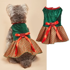 Cute Solid Velvet Polyester <b>Dog</b> <b>Dress</b> Spring Holiday Festival Outfit for Pets Red Yellow Green Colors - Product Image 3